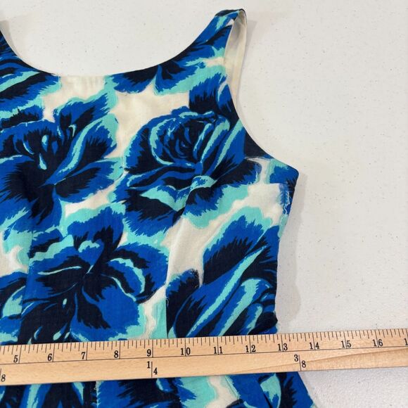 Porridge Anthropologie Blue Roses Floral Dress 2 Pleats Cottage Tea Garden Party - Picture 13 of 15